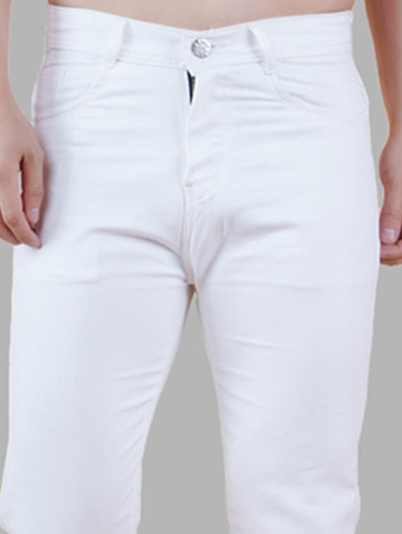 men white plain mid rise straight fit jeans - 22012255 - Standard Image - 3
