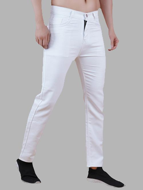 men white plain mid rise straight fit jeans - 22012256 -  Standard Image - 0