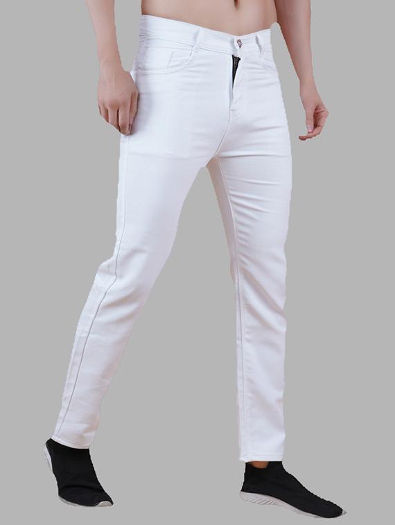 men white plain mid rise straight fit jeans
