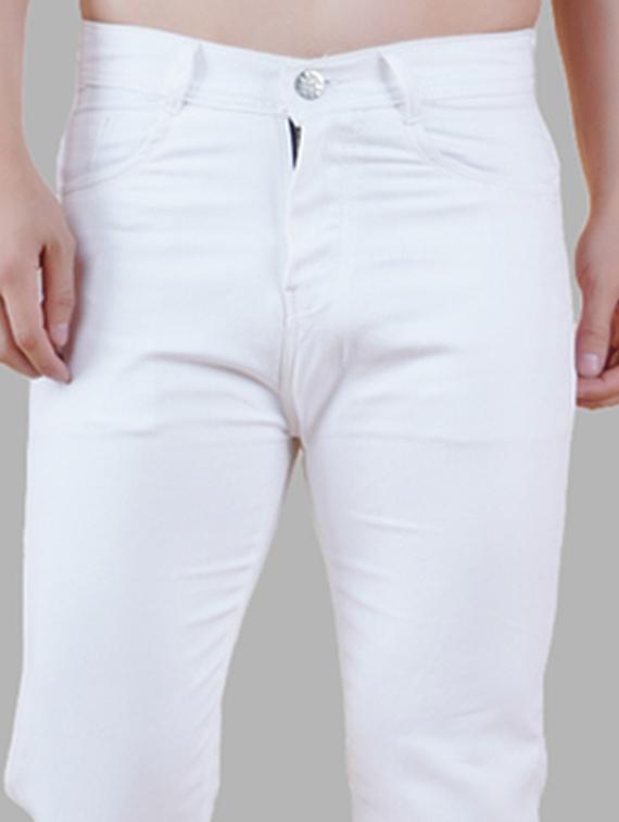 men white plain mid rise straight fit jeans - 22012256 - Standard Image - 3