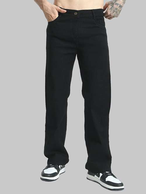 men black plain mid rise baggy jeans - 22012280 - Standard Image - 0
