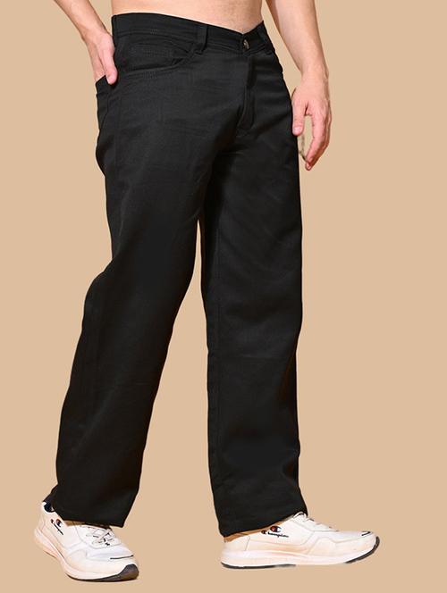 men black plain mid rise baggy jeans - 22012288 -  Standard Image - 0