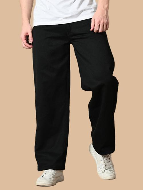 men black plain mid rise baggy jeans - 22012289 -  Standard Image - 0