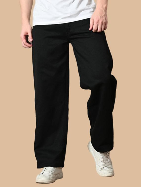 men black plain mid rise baggy jeans - 22012289 -  Zoom Image - 0
