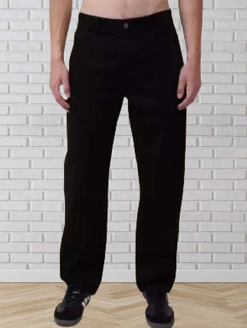 men black plain mid rise relaxed fit jeans - 22012290 - Standard Image - 0