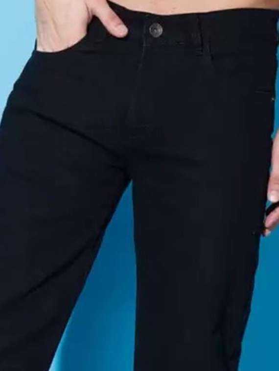 men black plain mid rise relaxed fit jeans - 22012292 - Standard Image - 3