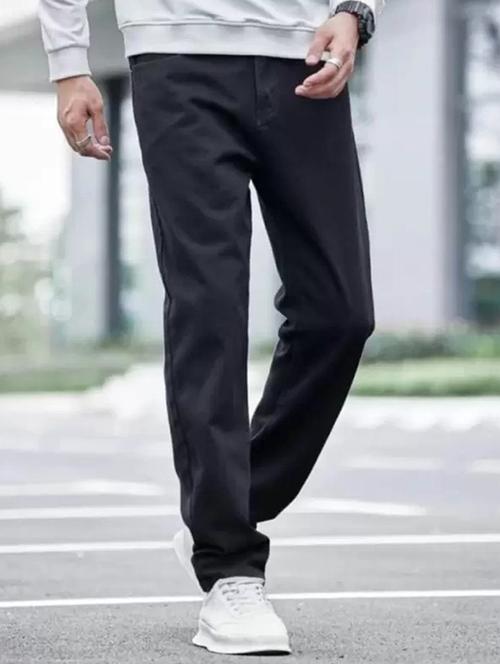 men black plain mid rise relaxed fit jeans - 22012308 - Standard Image - 0
