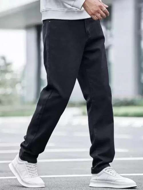 men black plain mid rise relaxed fit jeans - 22012318 -  Standard Image - 0