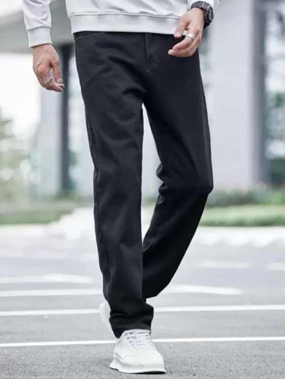 men black plain mid rise relaxed fit jeans - 22012319 -  Zoom Image - 0