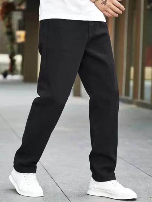 men black plain mid rise relaxed fit jeans - 22012321 - Standard Image - 0