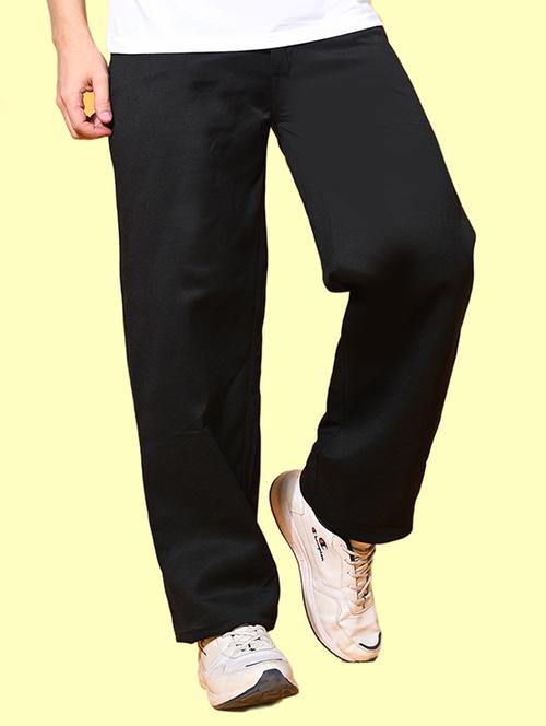men black plain mid rise baggy jeans - 22012335 - Standard Image - 0