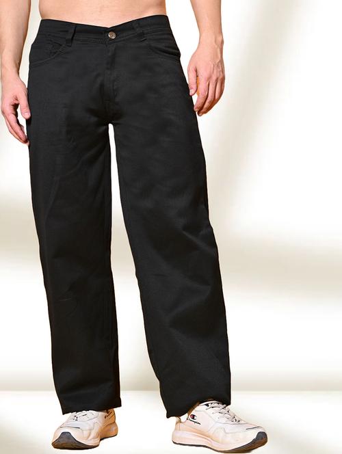 men black plain mid rise baggy jeans - 22012337 -  Standard Image - 0
