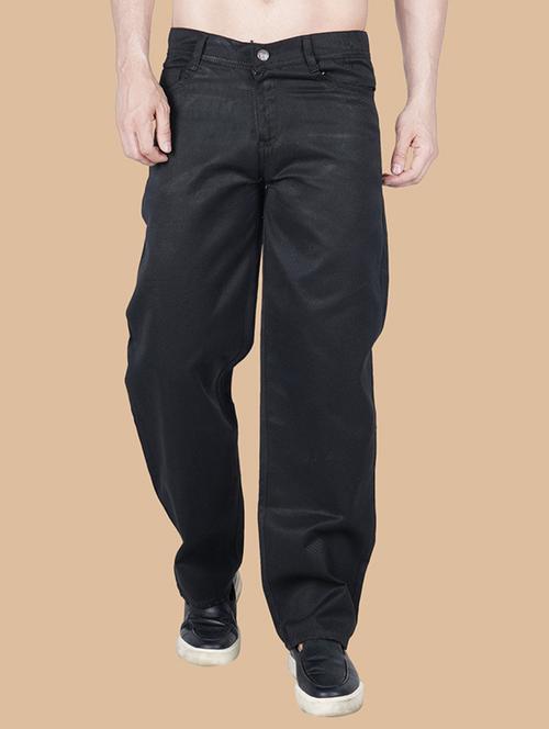 men black plain mid rise baggy jeans - 22012342 - Standard Image - 0