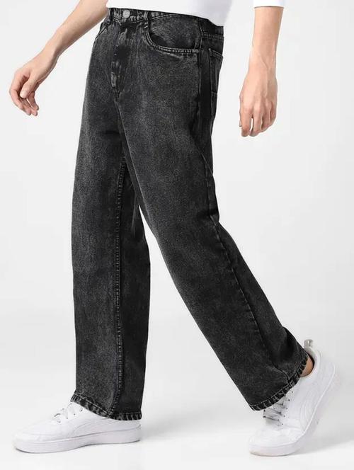 men grey plain mid rise baggy jeans - 22012349 -  Standard Image - 0