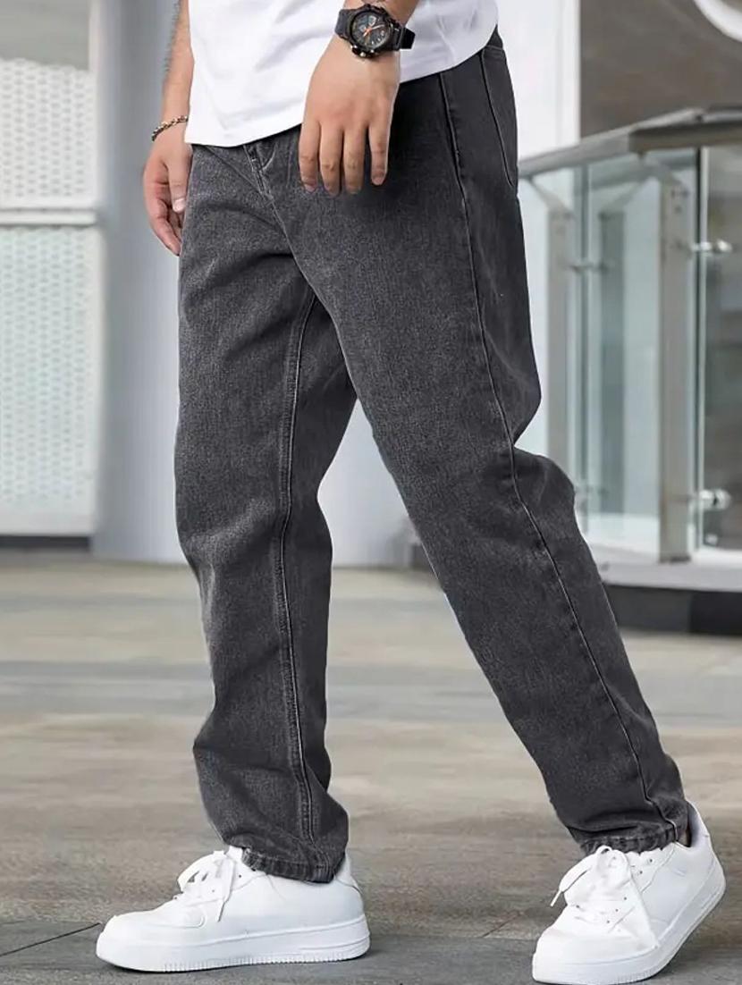men grey plain mid rise relaxed fit jeans - 22012377 -  Zoom Image - 0