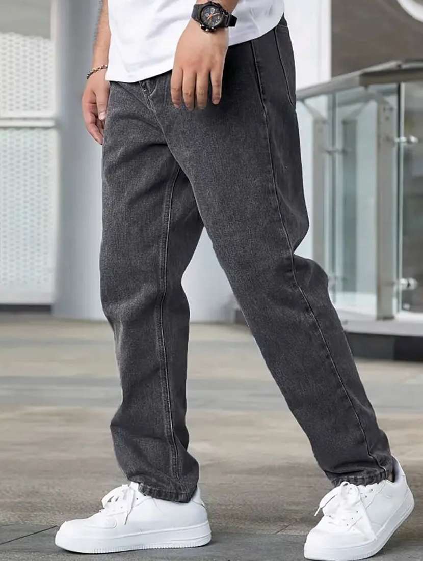 men grey plain mid rise relaxed fit jeans - 22012384 -  Zoom Image - 0