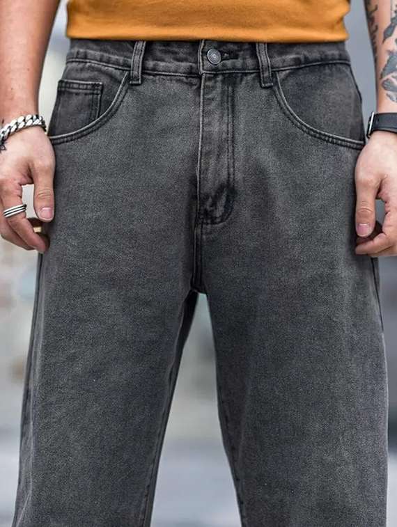 men grey plain mid rise baggy jeans - 22012392 -  Standard Image - 3