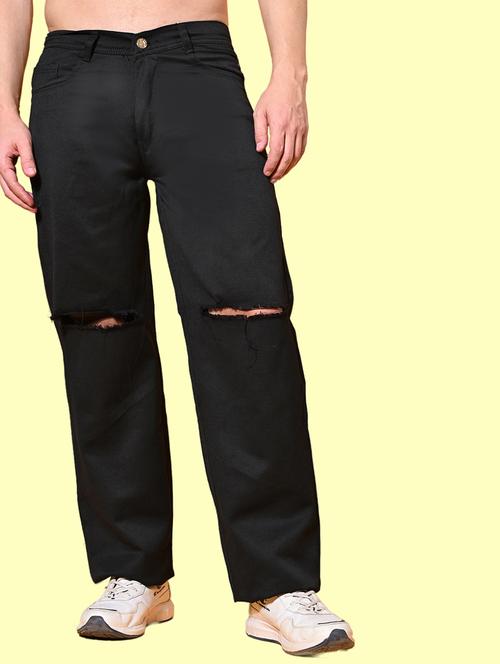 men black slash knee mid rise relaxed fit jeans - 22012396 - Standard Image - 0