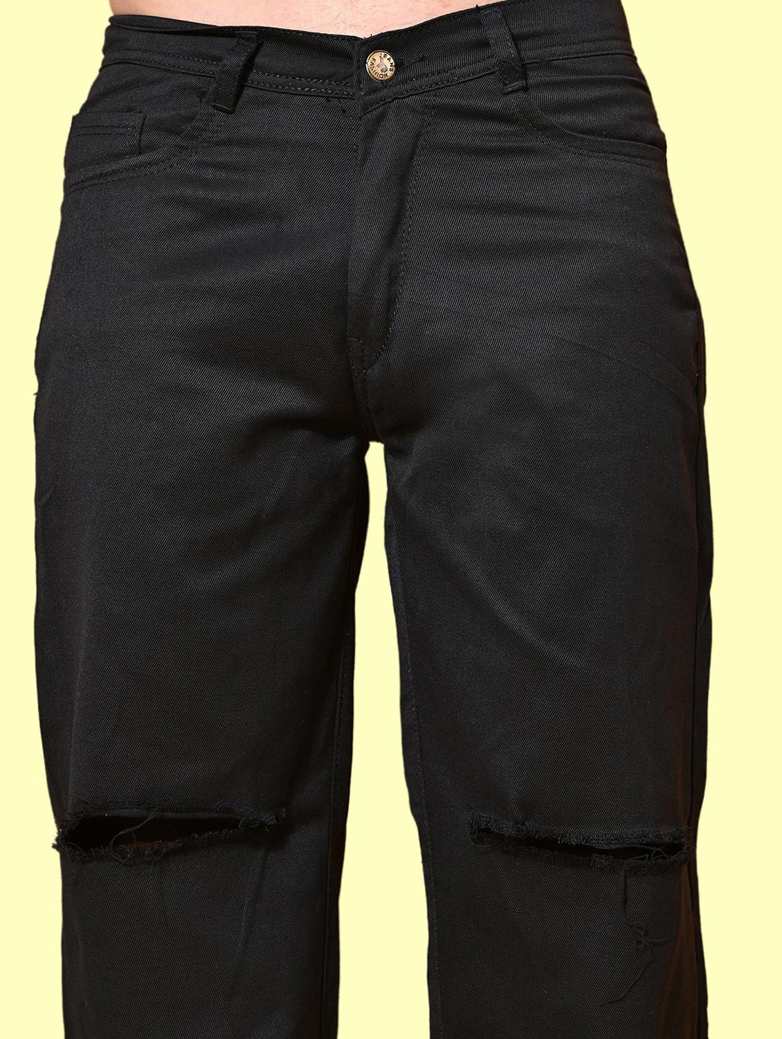 men black slash knee mid rise relaxed fit jeans - 22012396 - Standard Image - 3