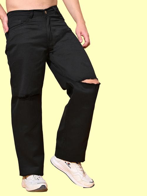 men black slash knee mid rise relaxed fit jeans - 22012399 - Standard Image - 0
