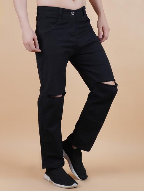men black slash knee mid rise relaxed fit jeans - 22012407 -  Standard Image - 0