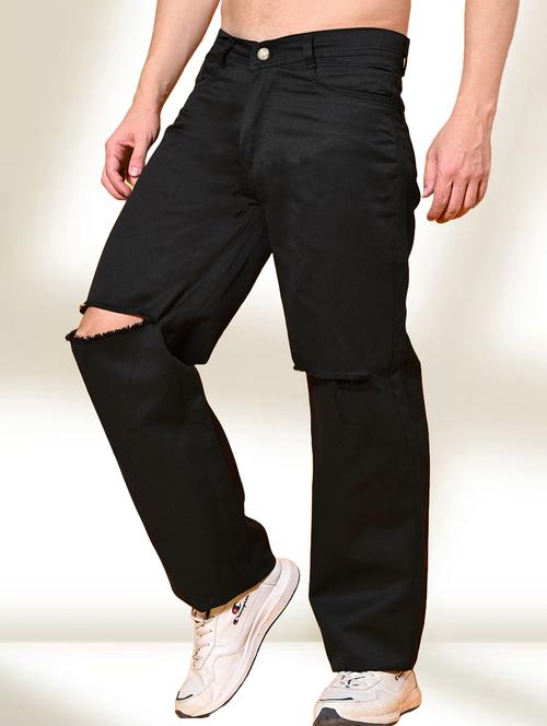 men black slash knee mid rise relaxed fit jeans - 22012409 -  Standard Image - 0