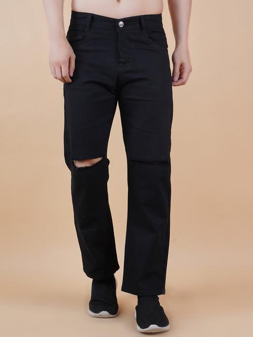 men black slash knee mid rise relaxed fit jeans - 22012413 - Standard Image - 0