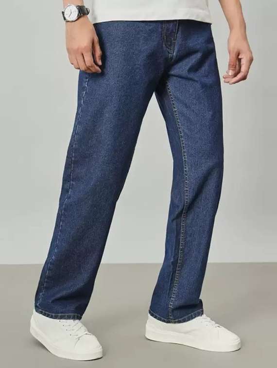 men blue plain mid rise relaxed fit jeans - 22012431 - Zoom Image - 0