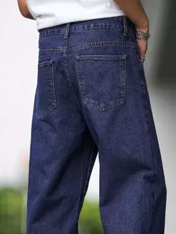 men blue plain mid rise baggy jeans - 22012434 -  Standard Image - 3