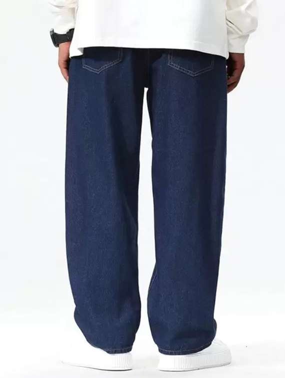 men blue plain mid rise baggy jeans - 22012436 - Standard Image - 3