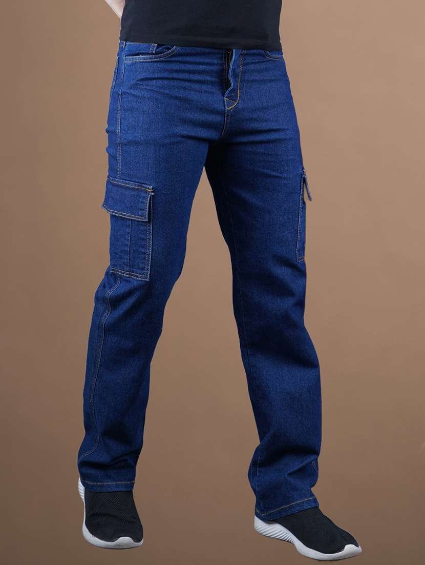 women blue solid mid rise regular fit cargo