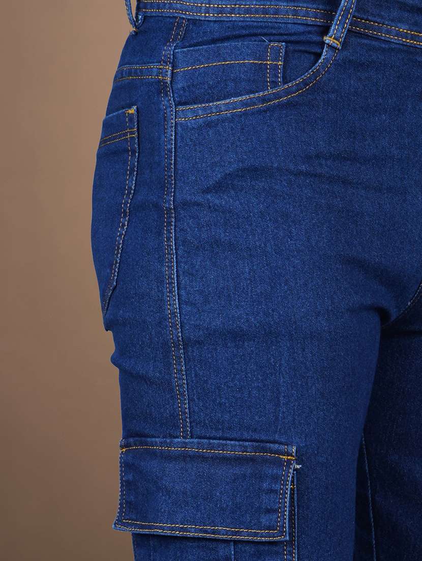 women blue solid mid rise regular fit cargo - 22012440 -  Standard Image - 3