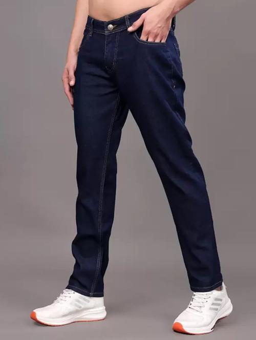 men navy blue plain mid rise relaxed fit jeans - 22012448 -  Standard Image - 0