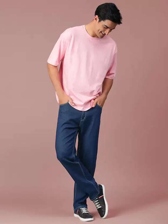men blue plain mid rise straight fit jeans - 22012450 - Standard Image - 3