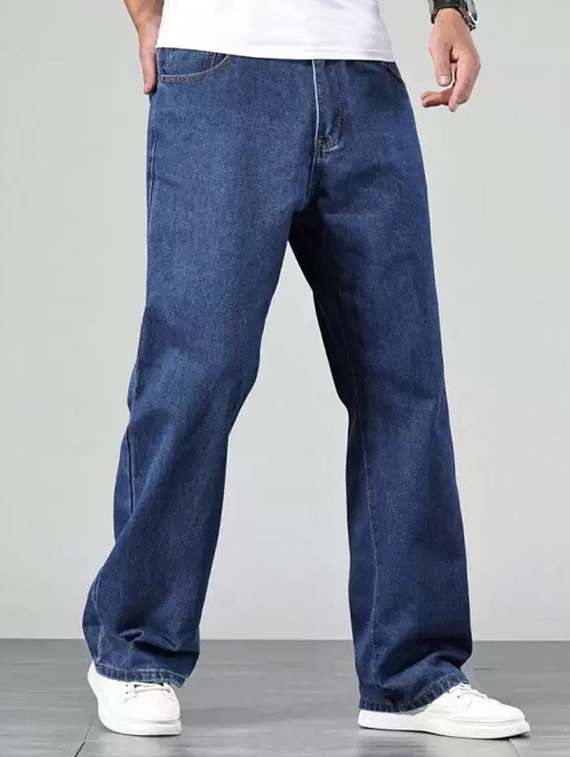 men blue plain mid rise baggy jeans - 22012453 - Zoom Image - 0