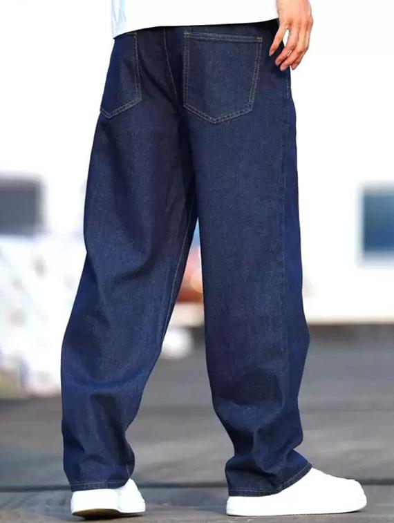 men blue plain mid rise baggy jeans - 22012460 - Standard Image - 3