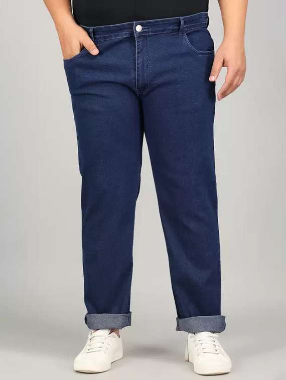 men plus size blue plain mid rise relaxed fit jeans