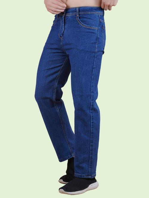 men blue plain mid rise straight fit jeans - 22012472 - Standard Image - 0