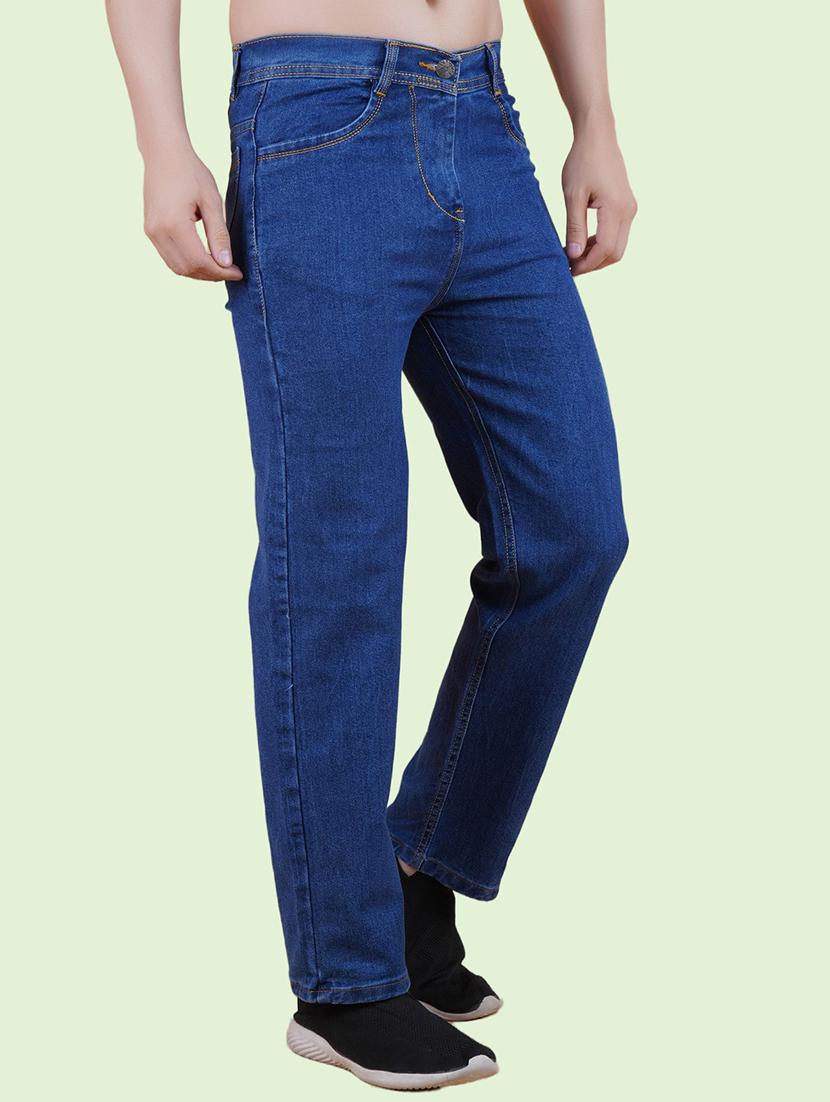 men blue plain mid rise straight fit jeans - 22012473 - Zoom Image - 0