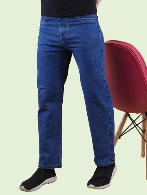 men blue plain mid rise straight fit jeans - 22012474 -  Standard Image - 0