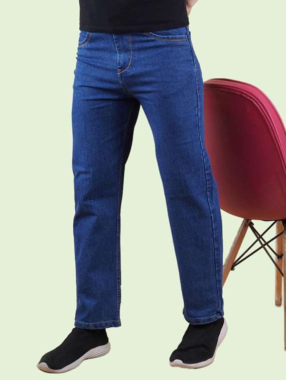men blue plain mid rise straight fit jeans - 22012474 -  Zoom Image - 0