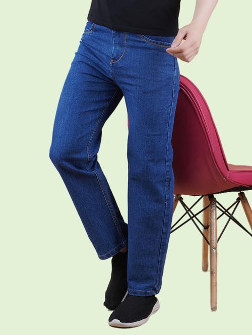 men blue plain mid rise straight fit jeans - 22012475 - Standard Image - 0