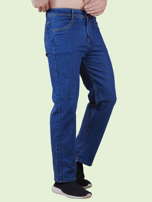 men blue plain mid rise straight fit jeans - 22012476 -  Standard Image - 0