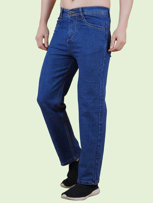 men blue plain mid rise straight fit jeans - 22012477 -  Standard Image - 0