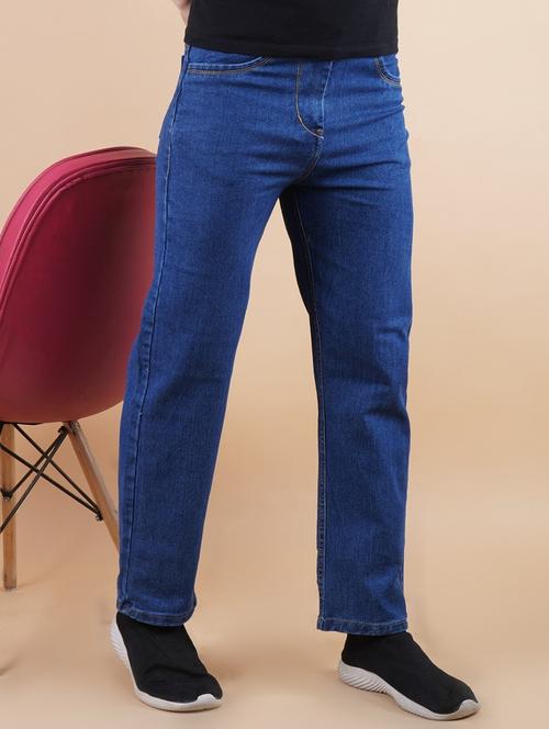 men blue plain mid rise straight fit jeans - 22012479 - Standard Image - 0
