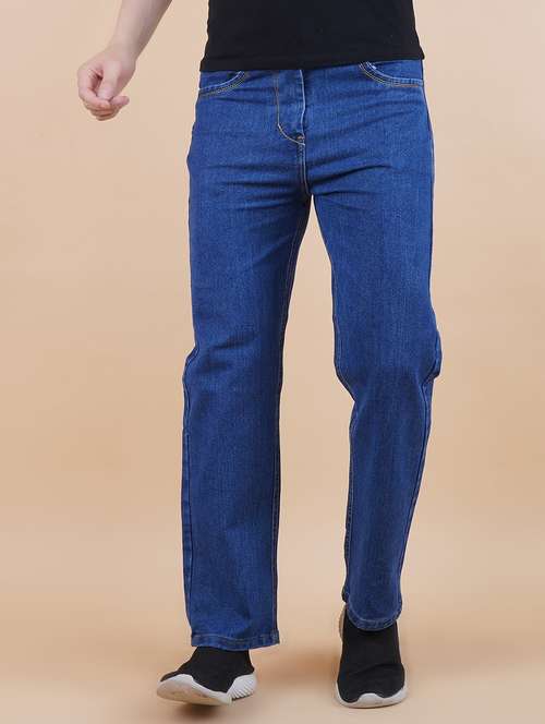 men blue plain mid rise straight fit jeans - 22012482 -  Standard Image - 0