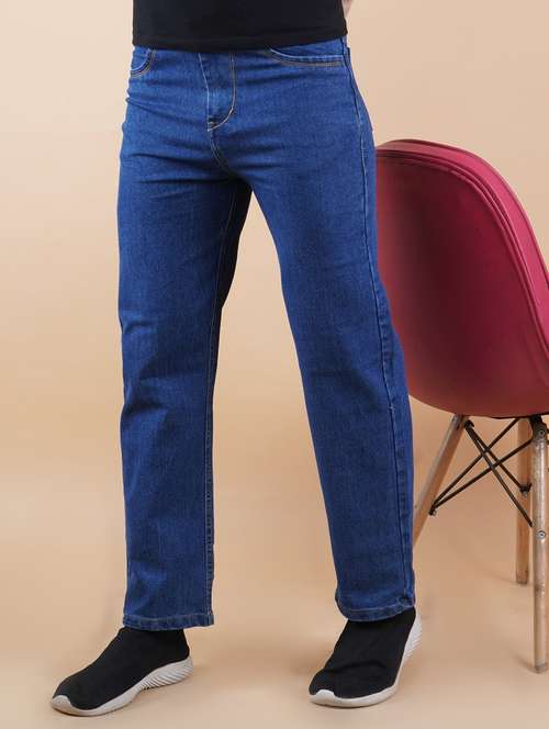 men blue plain mid rise straight fit jeans - 22012486 -  Standard Image - 0
