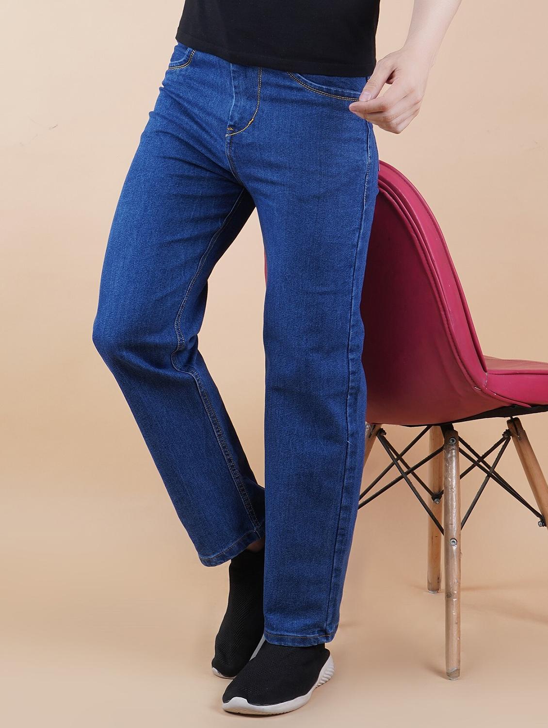 men blue plain mid rise straight fit jeans - 22012487 - Zoom Image - 0