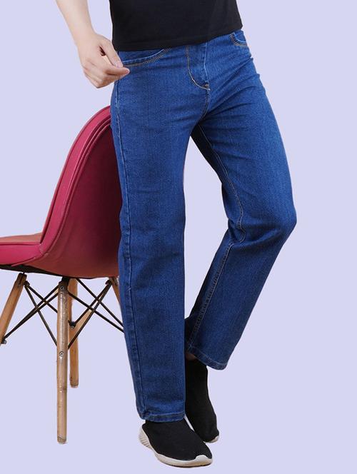 men blue plain mid rise straight fit jeans - 22012494 -  Standard Image - 0