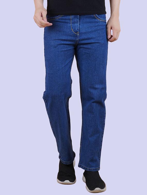men blue plain mid rise straight fit jeans - 22012496 - Zoom Image - 0